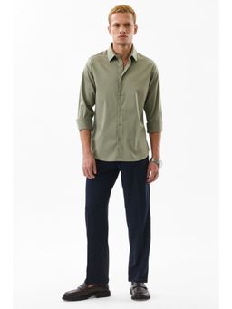 Snitch - Men Cotton Blend Solid Slim Fit Collar Neck Olive Casual Shirt