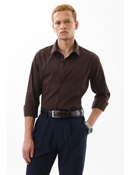 Snitch - Men Cotton Blend Solid Slim Fit Collar Neck Brown Casual Shirt
