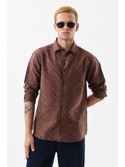Snitch - Men Lyocell Blend Textured Regular Fit Collar Neck Brown Casual Shirt
