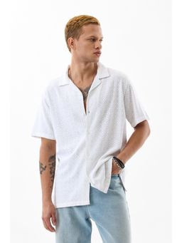 Snitch - Men Viscose Embellished Boxy Fit Collar Neck White Casual Shirt