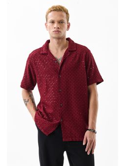 Snitch - Men Viscose Embellished Boxy Fit Collar Neck Maroon Casual Shirt