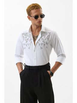 Snitch - Men Cotton Embellished Slim Fit Collar Neck White Casual Shirt