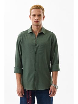 Snitch - Men Polyester Blend Textured Slim Fit Collar Neck Green Casual Shirt