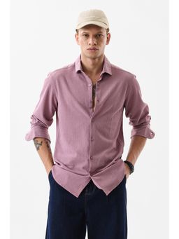 Snitch - Men Polyester Blend Textured Slim Fit Collar Neck Mauve Casual Shirt