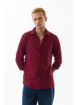 Snitch - Men Polyester Blend Textured Slim Fit Collar Neck Burgundy Casual Shirt