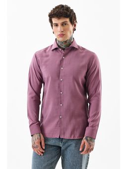Snitch - Men Modal Solid Slim Fit Collar Neck Mauve Casual Shirt