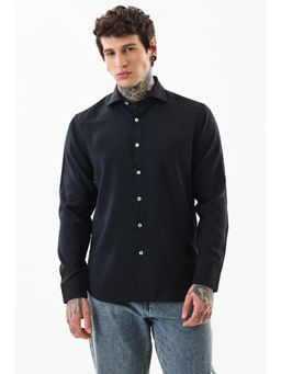 Snitch - Men Modal Solid Slim Fit Collar Neck Black Casual Shirt