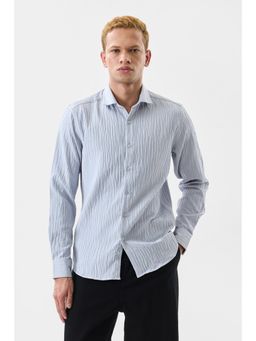 Snitch - Men Polyester Textured Slim Fit Collar Neck Blue Casual Shirt