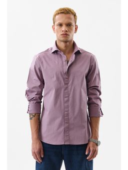 Snitch - Men Cotton Lycra Solid Slim Fit Collar Neck Lavender Casual Shirt