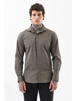 Snitch - Men Cotton Lycra Solid Slim Fit Collar Neck Grey Casual Shirt
