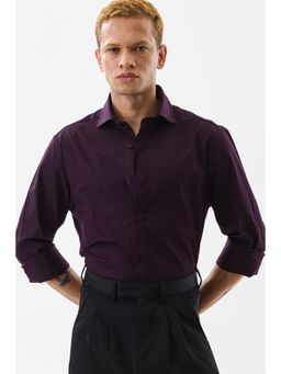Snitch - Men Cotton Lycra Solid Slim Fit Collar Neck Purple Casual Shirt