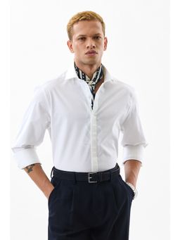 Snitch - Men Cotton Lycra Solid Slim Fit Collar Neck White Casual Shirt