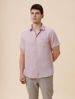 Crocodile - Men Pure Cotton Solid Regular Fit Collar Neck Pink Casual Shirt