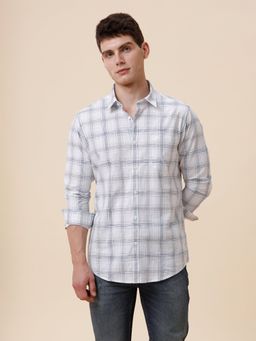 Crocodile - Men Pure Cotton Checks Regular Fit Collar Neck White Casual Shirt