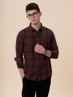 Crocodile - Men Pure Cotton Checks Regular Fit Collar Neck Maroon Casual Shirt