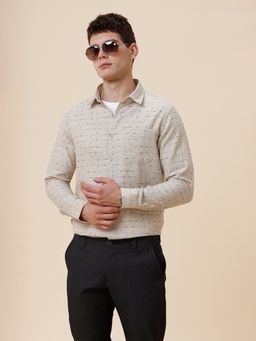 Crocodile - Men Pure Cotton Checks Regular Fit Collar Neck Beige Casual Shirt