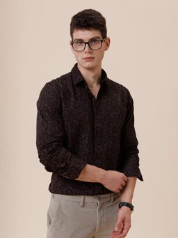 Crocodile - Men Pure Cotton Printed Regular Fit Collar Neck Brown Casual Shirt