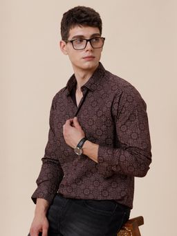 Crocodile - Men Pure Cotton Printed Regular Fit Collar Neck Maroon Casual Shirt