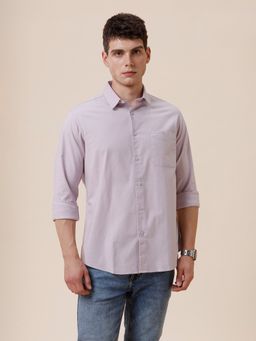 Crocodile - Men Cotton Blend Solid Regular Fit Collar Neck Lavender Casual Shirt