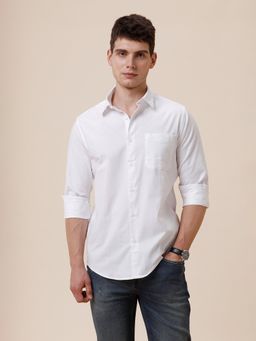 Crocodile - Men Cotton Blend Solid Regular Fit Collar Neck White Casual Shirt
