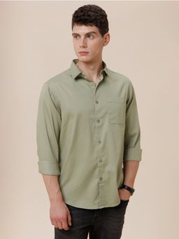 Crocodile - Men Cotton Blend Solid Regular Fit Collar Neck Green Casual Shirt