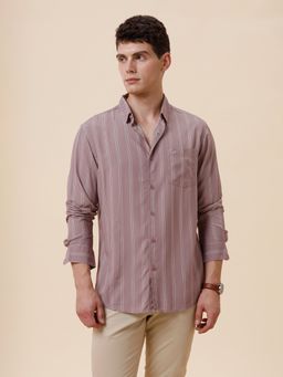 Crocodile - Men Viscose Stripes Regular Fit Collar Neck Mauve Casual Shirt