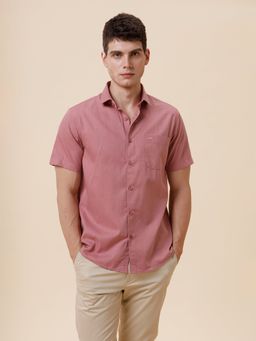 Crocodile - Men Polyester Blend Solid Regular Fit Collar Neck Pink Casual Shirt