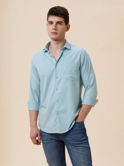 Crocodile - Men Polyester Blend Solid Regular Fit Collar Neck Blue Casual Shirt