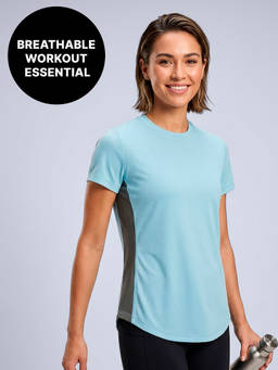 Kica - Lightweight Quick Dry Power Move Colorblock Performance Tee for Gym & Running KIC029 Blue