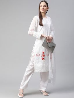 Readiprint - Unstitched Straight Georgette White Colour Kurta & Bottom with Dupatta (Set of 3)