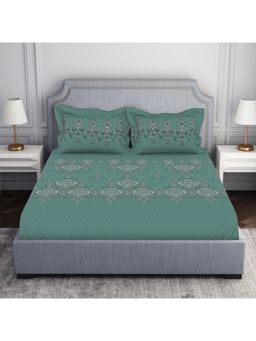 SPACES - Green Ethnic 144 Tc 100% Cotton Bedsheet with 2 Pillow Cover