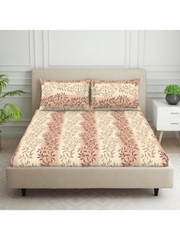 Welspun - Brown Polycotton Double Bedsheet with 2 Pillow Cover