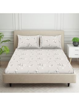 Welspun - Grey Floral Polycotton Double Bedsheet with 2 Pillow Cover
