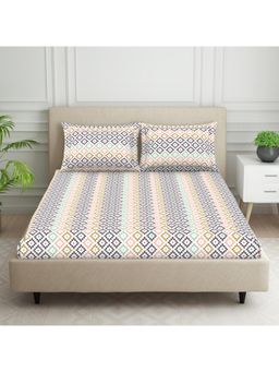 Welspun - Multi-Color Geometric Polycotton Double Bedsheet with 2 Pillow Cover