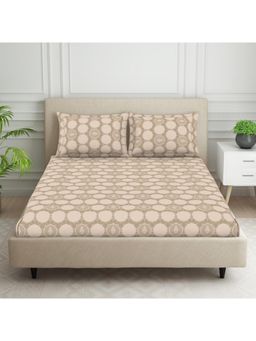 Welspun - Beige Polycotton Double Bedsheet with 2 Pillow Cover