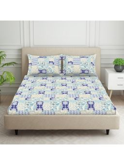 Welspun - Blue 120 Tc Polycotton Double Bedsheet with 2 Pillow Cover