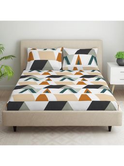 Welspun - Dazzle 105 Tc Double Bedsheet With 2 Pillow Covers Geometric Print (Brown)
