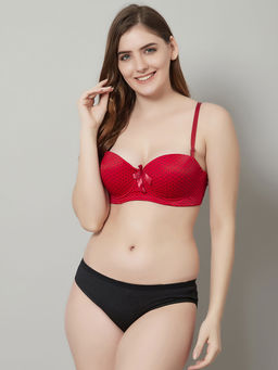 PrettyCat - Beautiful Polka Print Lightly Padded Balconette Bra Panty Set - Red