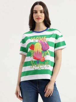 United Colors of Benetton - Green Stripes Regular Fit T-Shirt