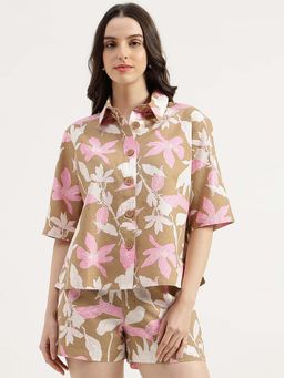 United Colors of Benetton - Beige Floral Regular Fit Shirt