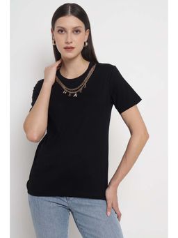 Silvian Heach - Black Solid Regular Fit T-Shirt