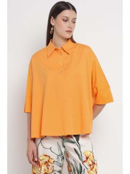 Elena Miro - Orange Solid Regular Fit Polo T-Shirt
