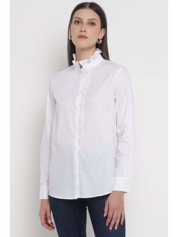 Elena Miro - White Solid Regular Fit Shirt