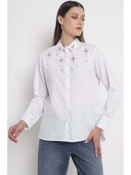 Diana Gallesi - White Embellished Regular Fit Shirt