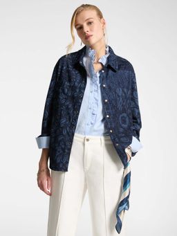 Elena Miro - Blue Self Design Regular Fit Shirt