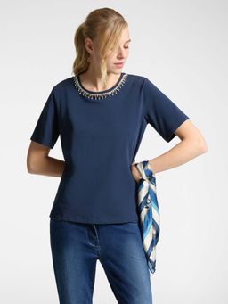 Elena Miro - Blue Embellished Regular Fit T-Shirt