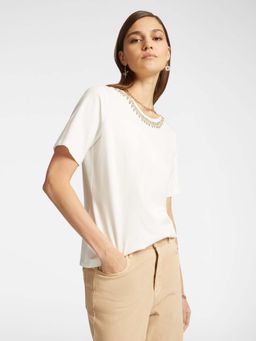 Elena Miro - White Embellished Regular Fit T-Shirt