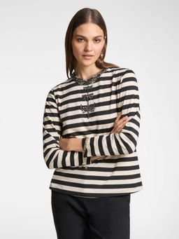 Elena Miro - Black Stripes Regular Fit T-Shirt