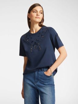 Elena Miro - Blue Embroidered Regular Fit T-Shirt