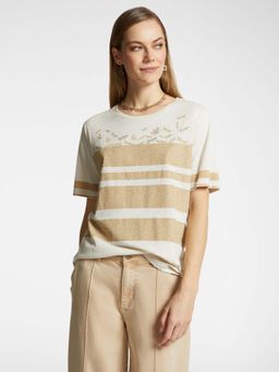 Elena Miro - Beige Printed Regular Fit T-Shirt